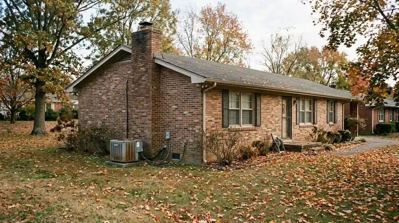 Brick ranch house with an AC condenser at the side