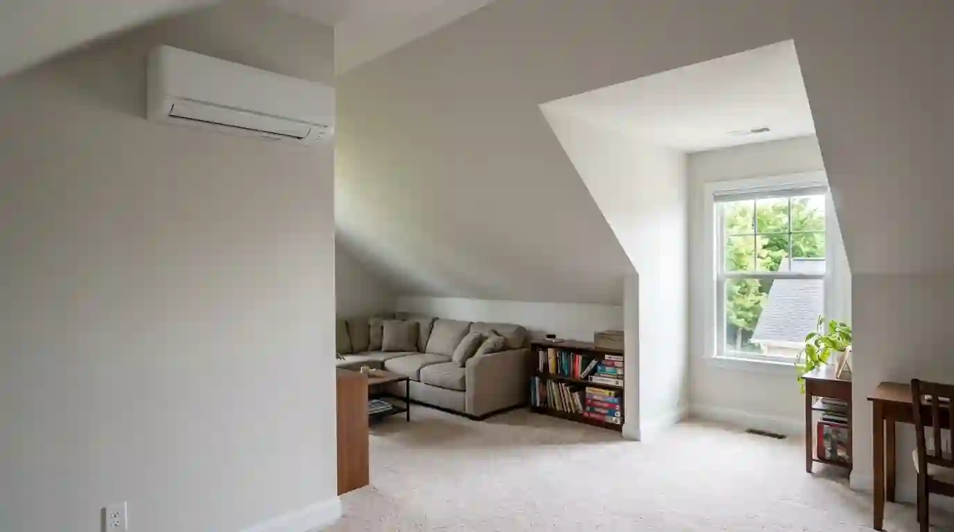 Ductless indoor head mounted in a bonus room