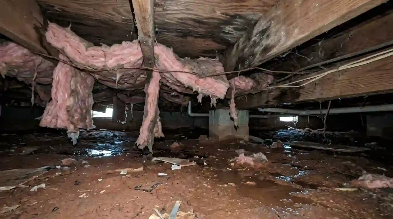 Dehumidifier on blocks in a sealed crawl space