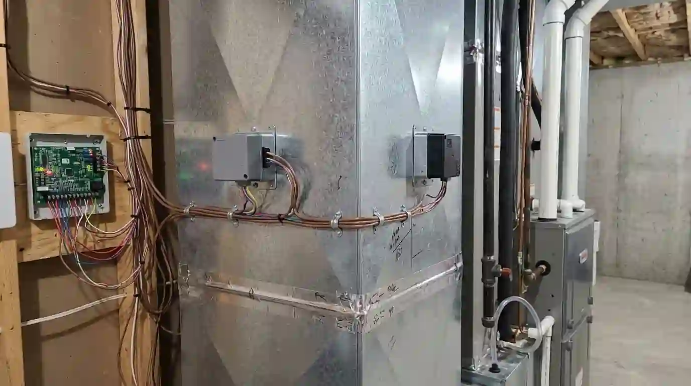 Zone control board and motorized dampers on a furnace duct
