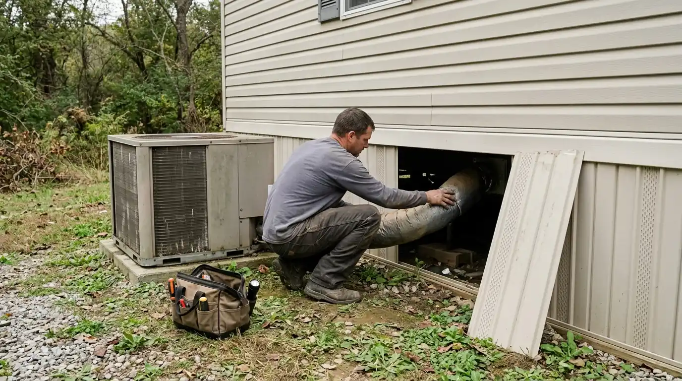 Package unit connected to a single-wide manufactured home