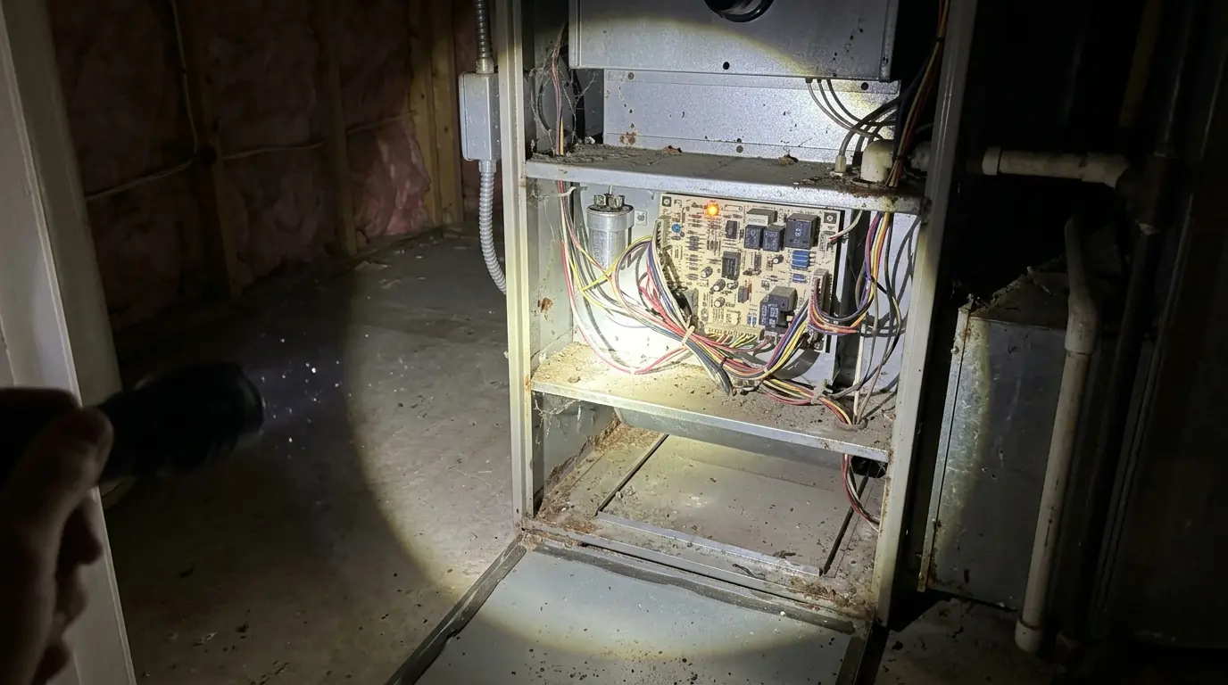 Furnace control board with a diagnostic light at night