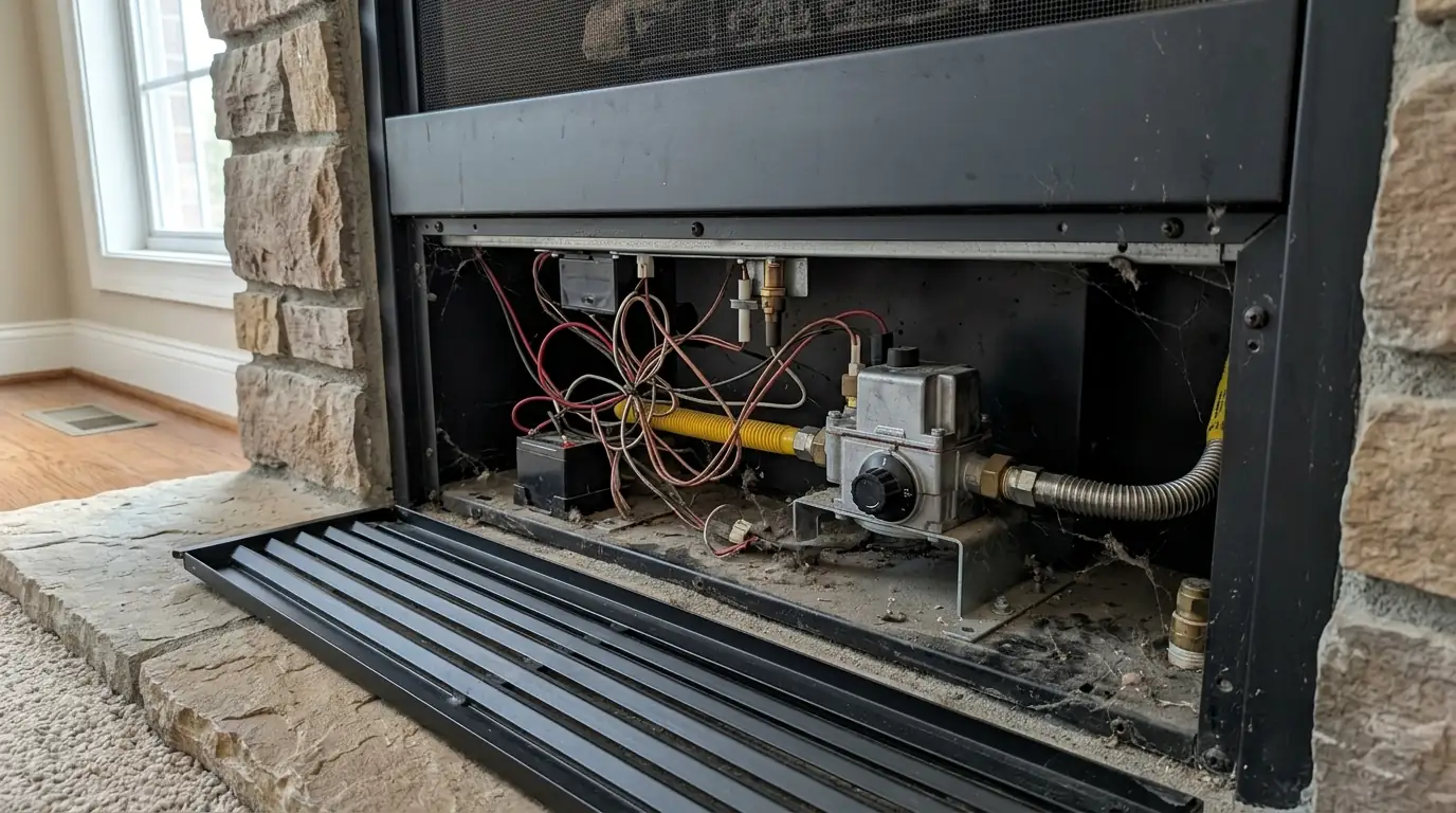 Gas valve compartment of a fireplace