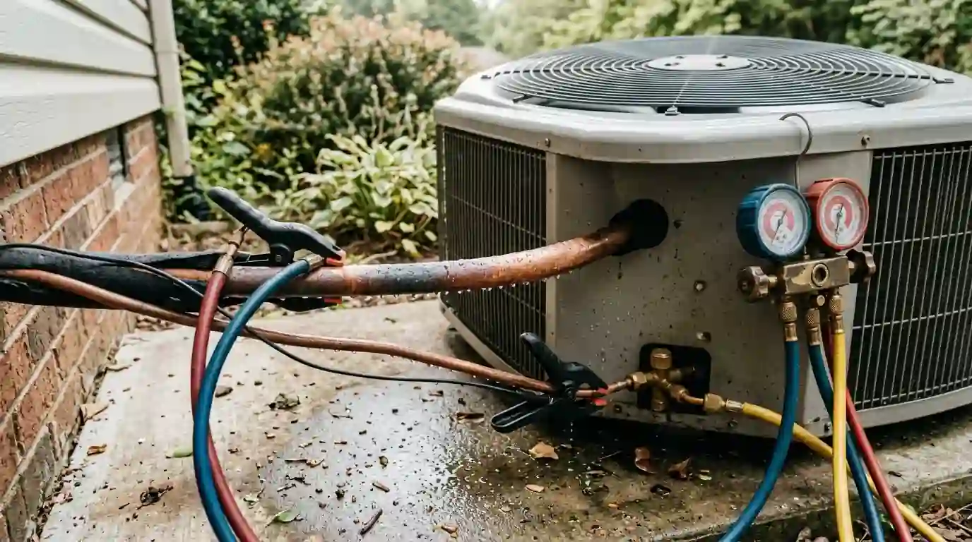 Gauges and temperature probes on an AC during a charge check
