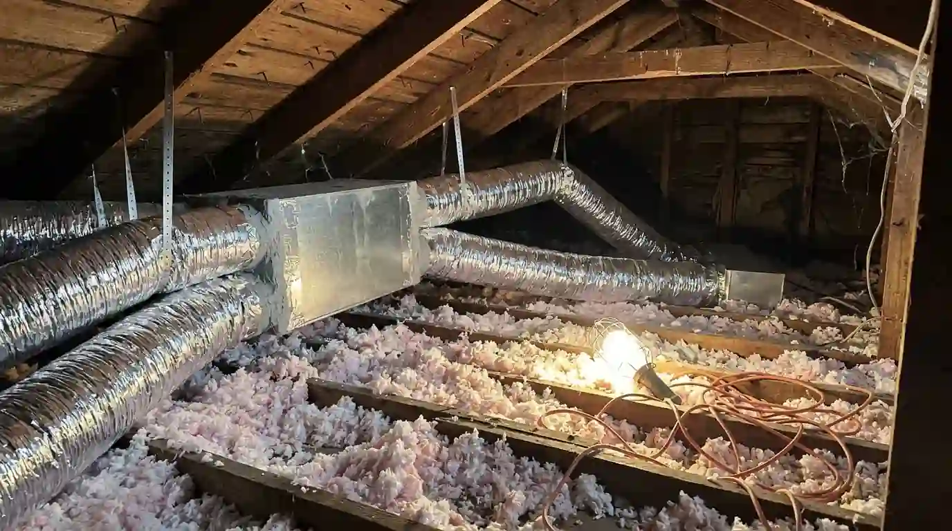 New supply ducts run through an attic