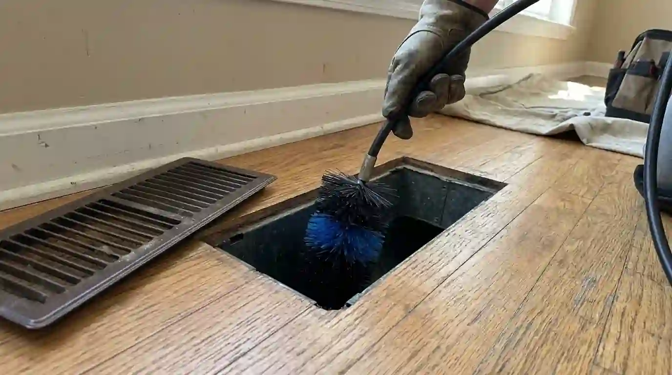 Rotary brush entering an open floor register