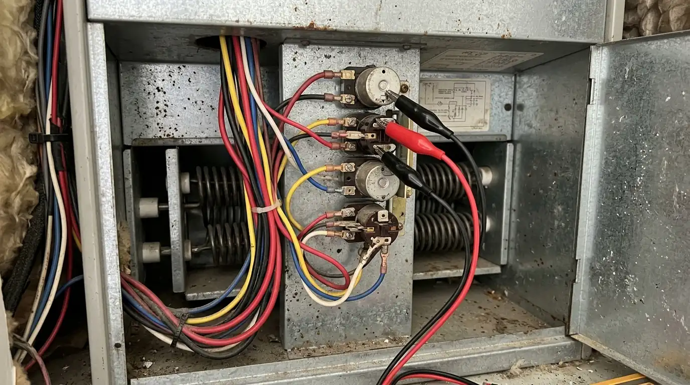 Heat strips and sequencers inside an open air handler