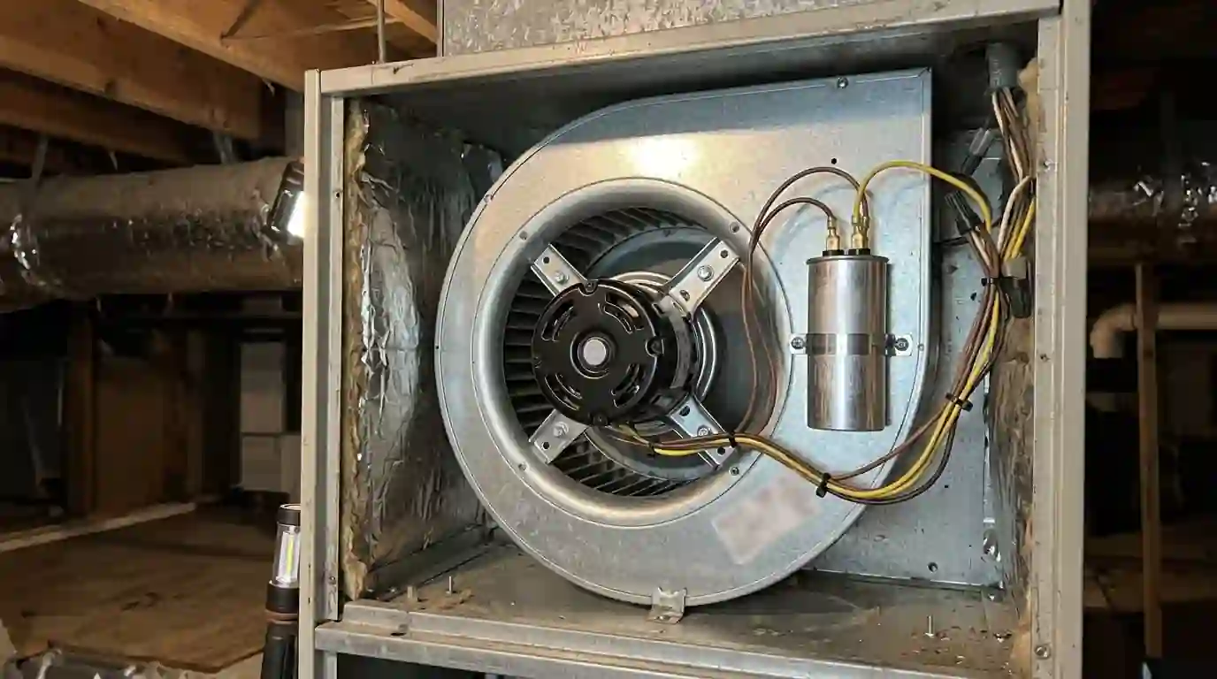 New blower motor installed in a cleaned blower wheel