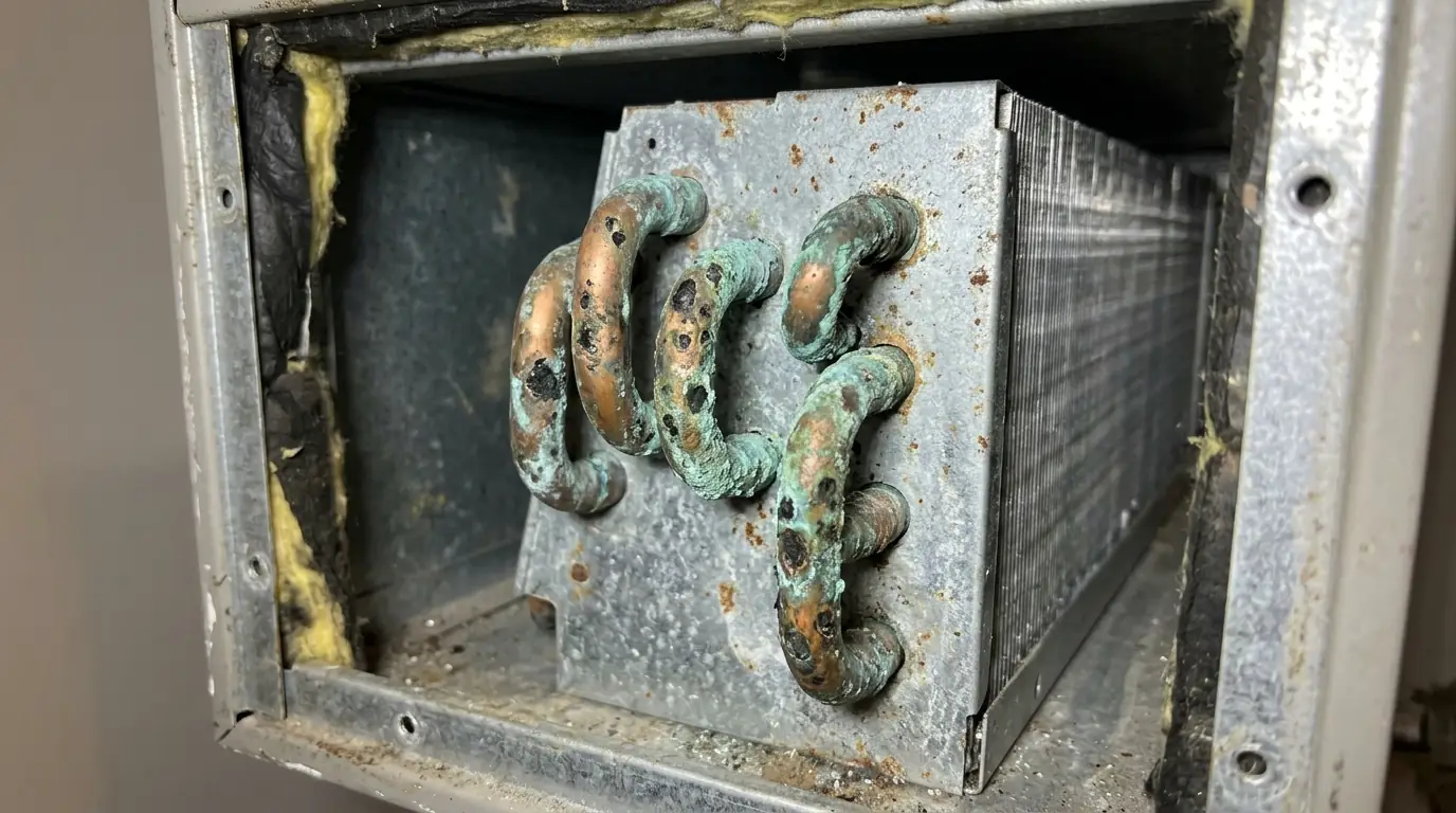 Corrosion pits on an evaporator coil