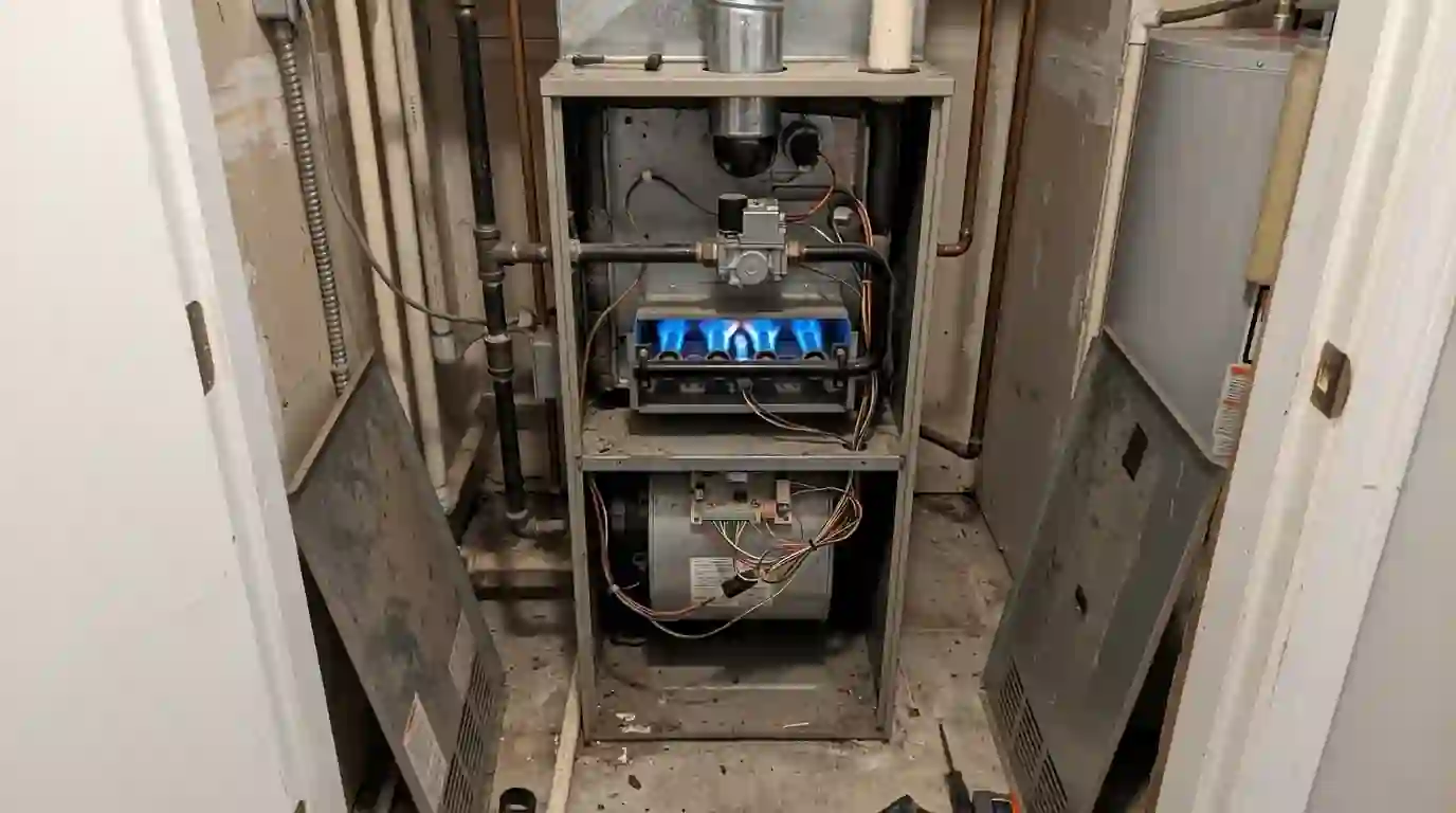 Meter lead on a furnace flame sensor with burners lit